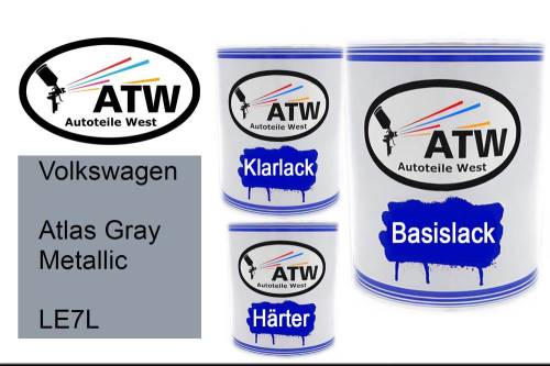 Volkswagen, Atlas Gray Metallic, LE7L: 1L Lackdose + 1L Klarlack + 500ml Härter - Set, von ATW Autoteile West.